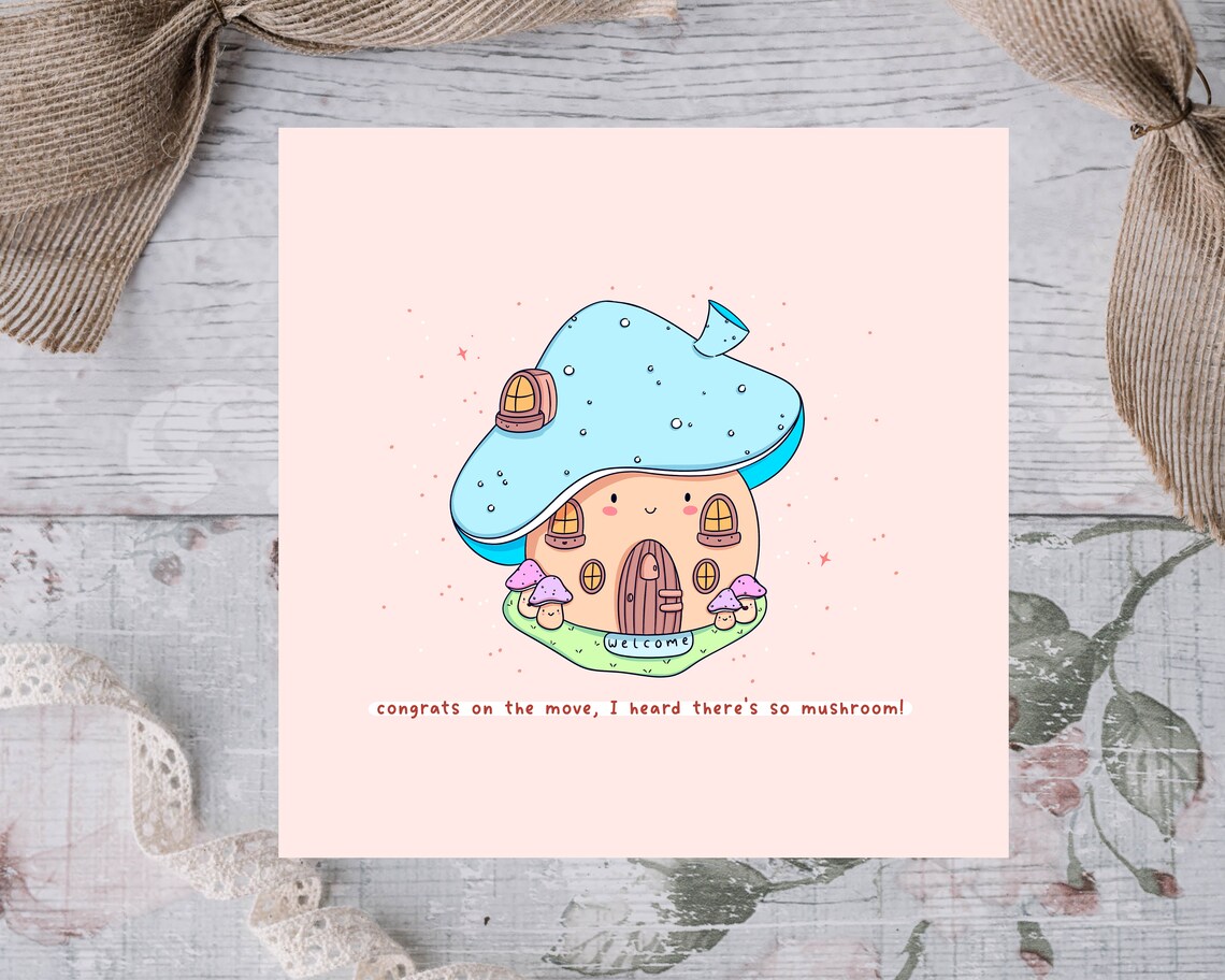Kawaii Mushroom House Congrats On The Move New Home Art Print - Image 2