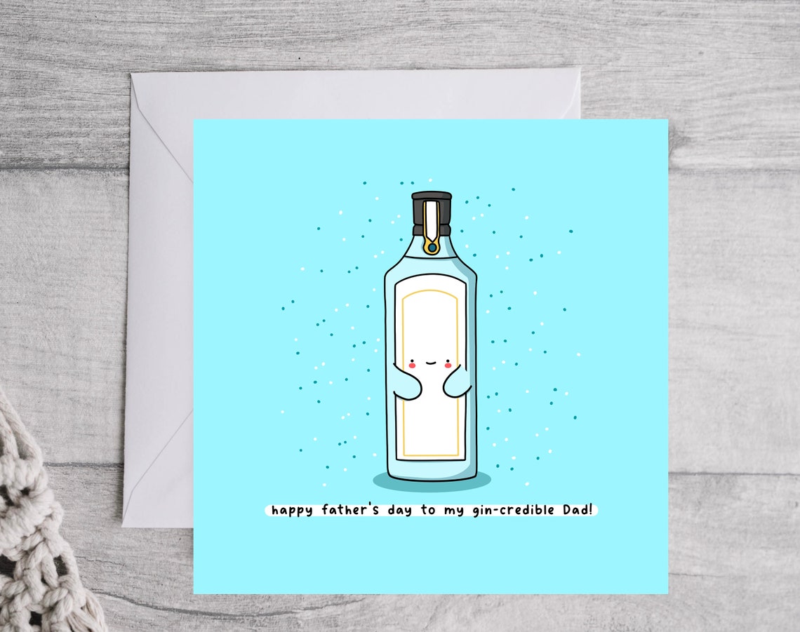 Kawaii Gin Bottle Happy Fathers Day Gin-Credible Dad Pun Wall Art - Image 4