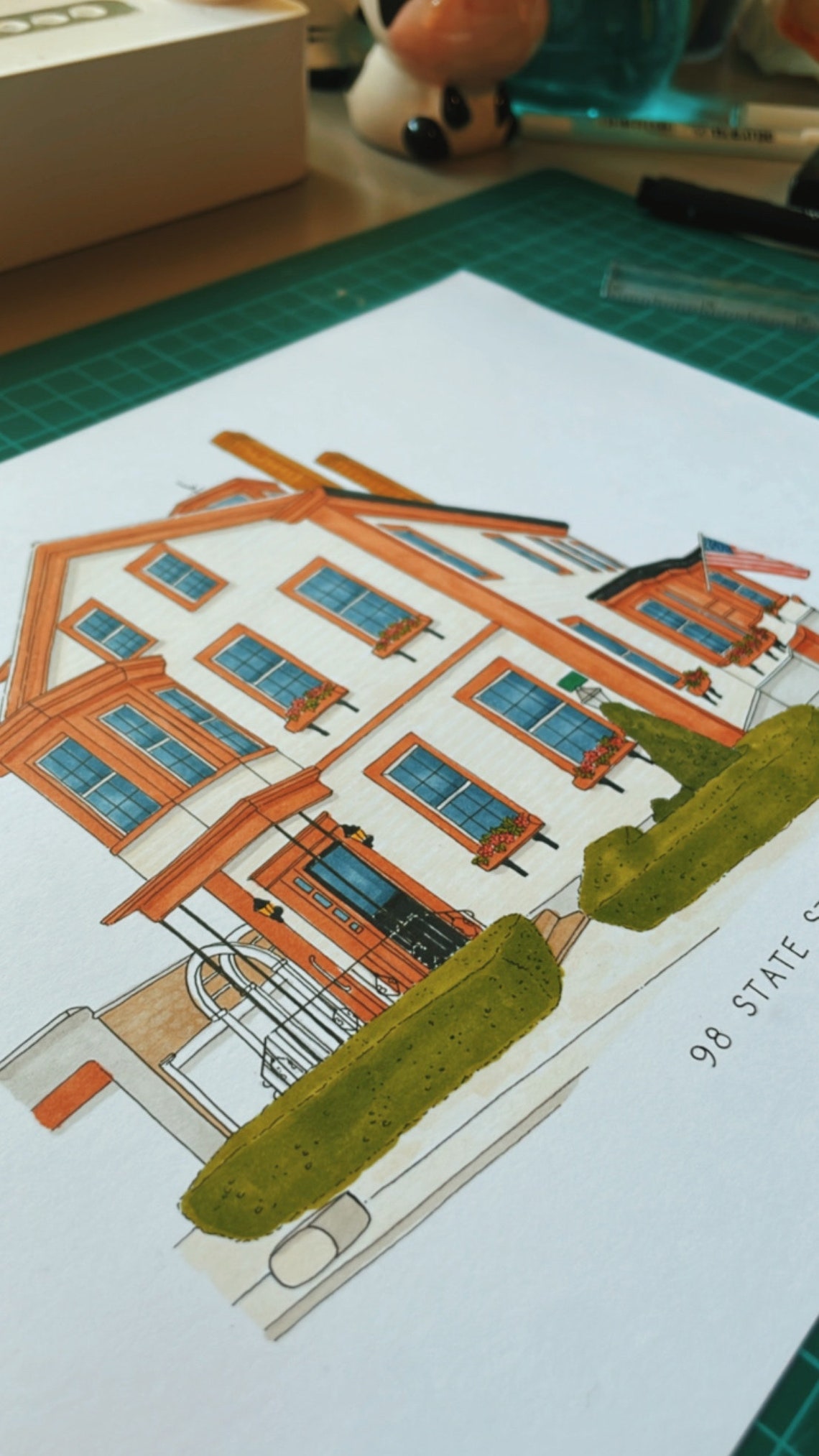 Custom House Portrait Pen and Ink Brick Townhouse Home Decor Print - Image 3