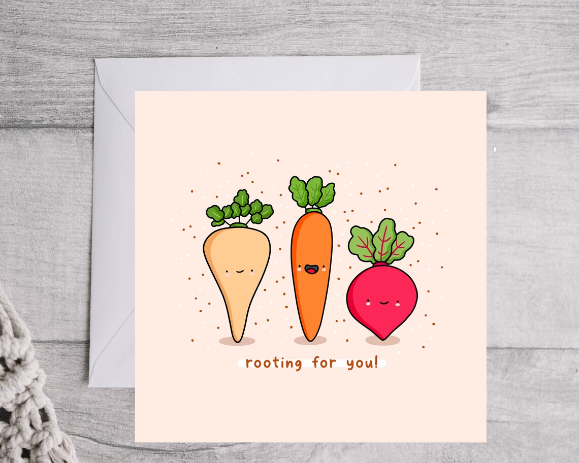 Rooting for You Cute Kawaii Veggie Friends Good Luck Card Poster - Image 5