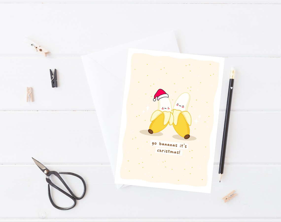 Kawaii Banana Christmas Pun Poster with Santa Hat Go Bananas - Image 3