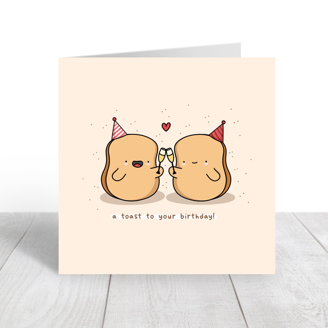 Toasting Bread Slices Happy Birthday Card Cute Food Pun Print - Image 2