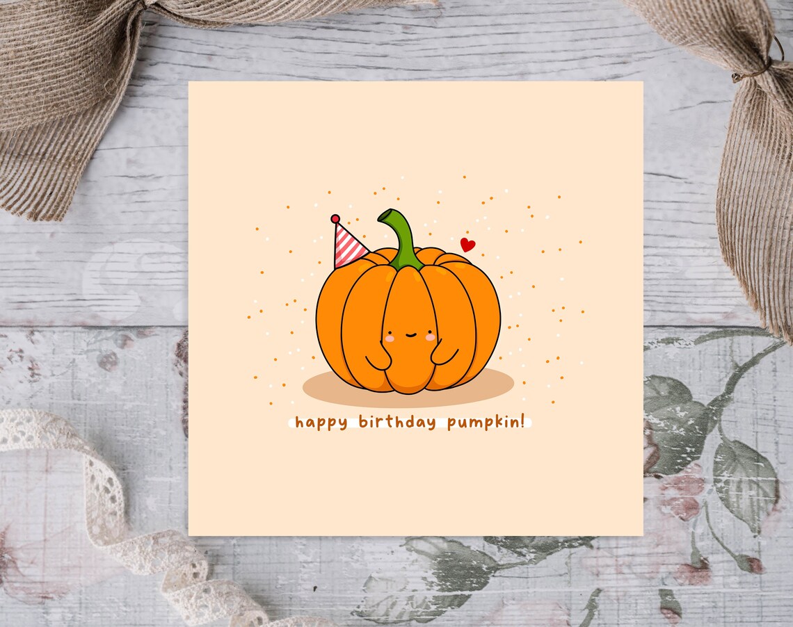 Happy Birthday Pumpkin Card, Kawaii Birthday Card - Image 2