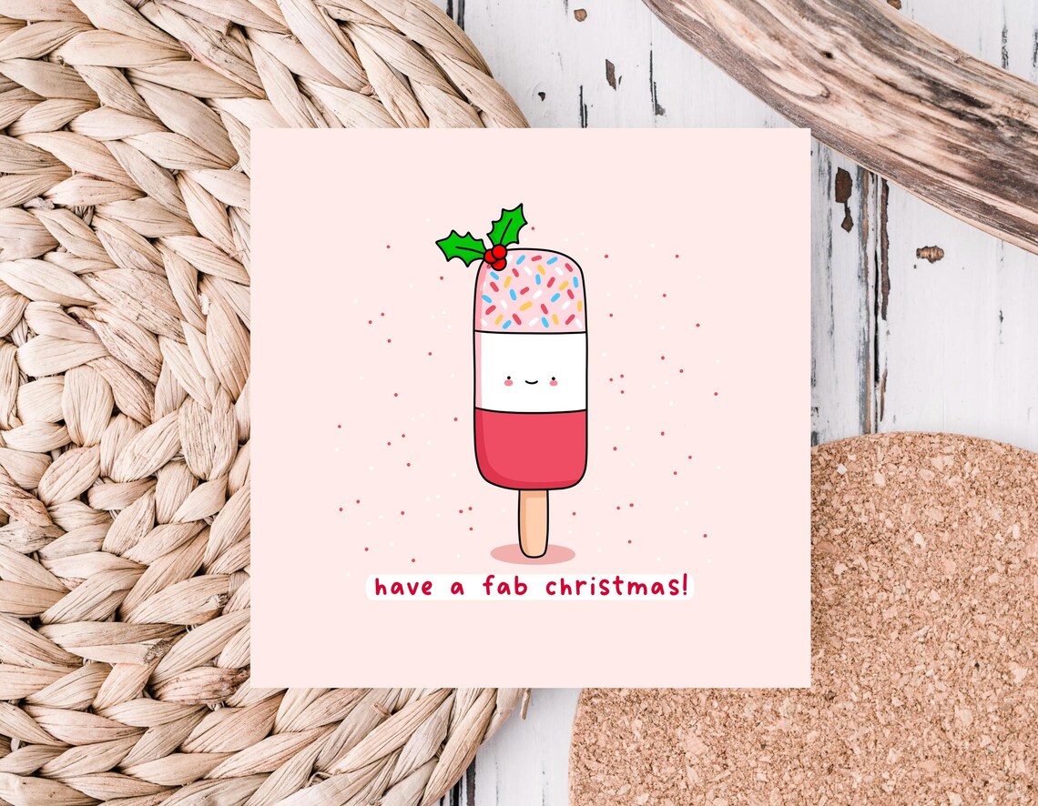 Kawaii Have a Fab Christmas Ice Lolly With Holly Pun Art Print - Image 6