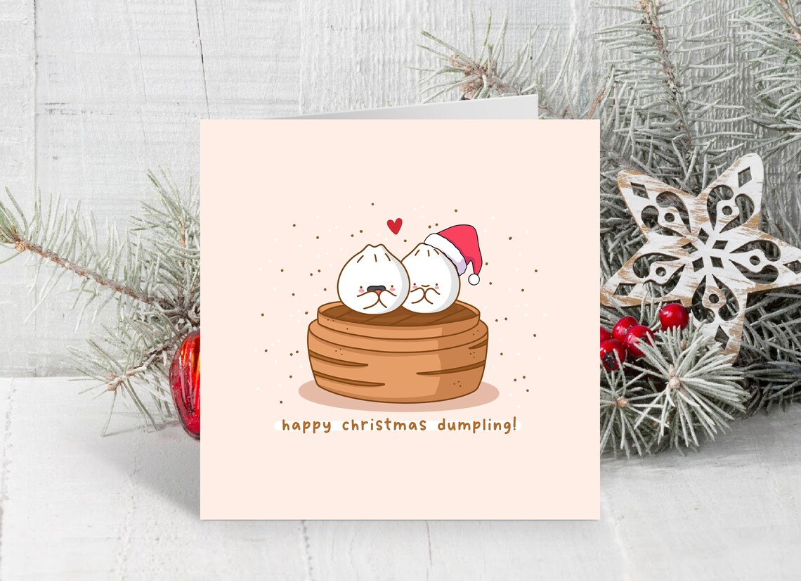 Kawaii Dim Sum Bao Steamer Christmas Pun Poster Santa Hat Heart - Image 3