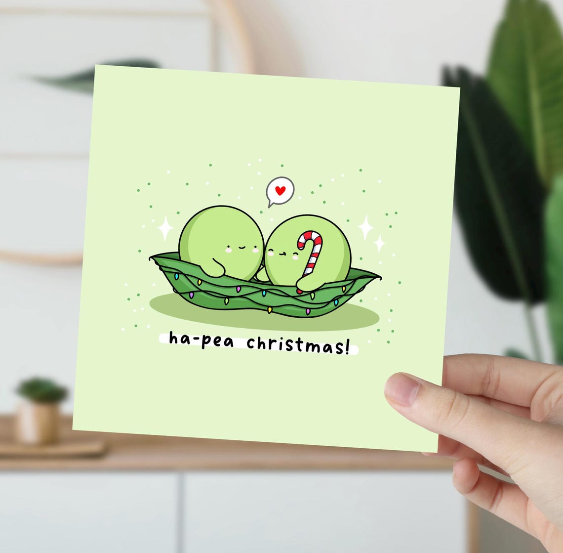 Kawaii Ha-Pea Christmas Snug Pea Pod Fairy Lights Pun Art Print - Image 6