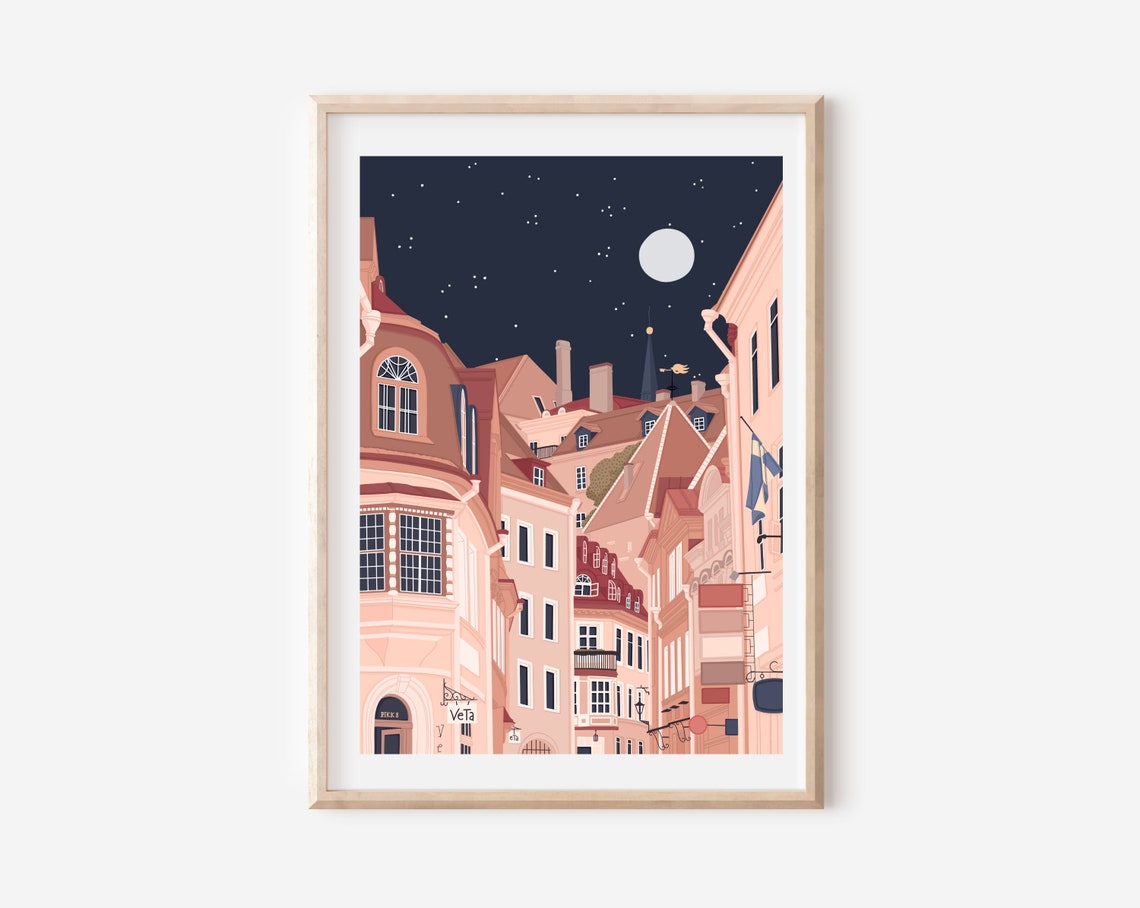 Tallinn Estonia Art Print Estonia Art Print Tallinn Travel Print Tallinn Illustration Tallinn At Night - Image 4