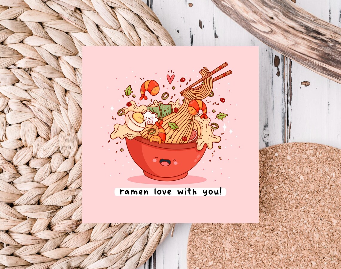 Kawaii Ramen Bowl Love Pun Poster with Noodles Shrimp and Egg - Image 4