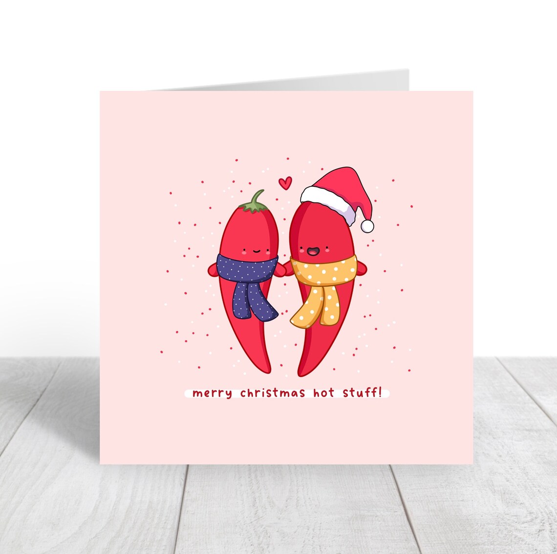 Merry Christmas Hot Stuff Kawaii Chili Pepper Couple Greeting Poster - Image 3