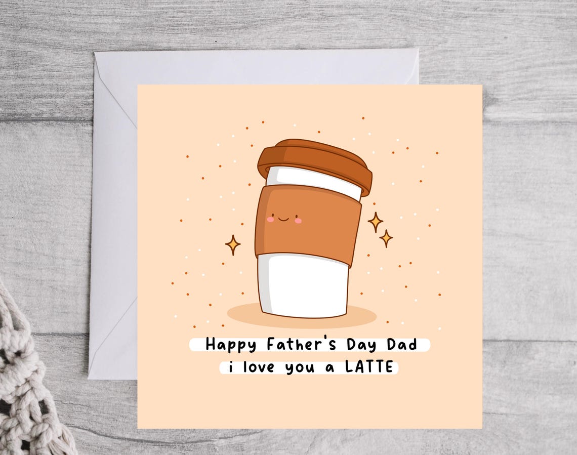 Kawaii Coffee Cup Fathers Day Pun Poster with I Love You a Latte - Image 4