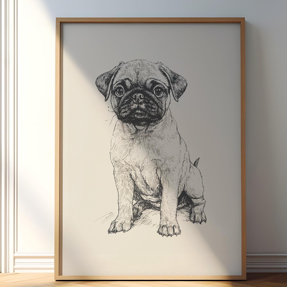 Pug Puppy Vintage Print Dog Retro Drawing Pug Wall Art Antique Painting Country Wall Art Dog Sketch Farmhouse Print Pug Pet Poster