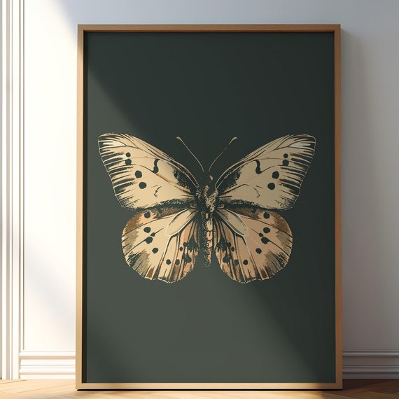 Butterfly Wall Art Decor Vintage Butterfly Print Retro Butterfly Drawing Dark Moody Insect Vintage Poster Art Antique Moth Painting