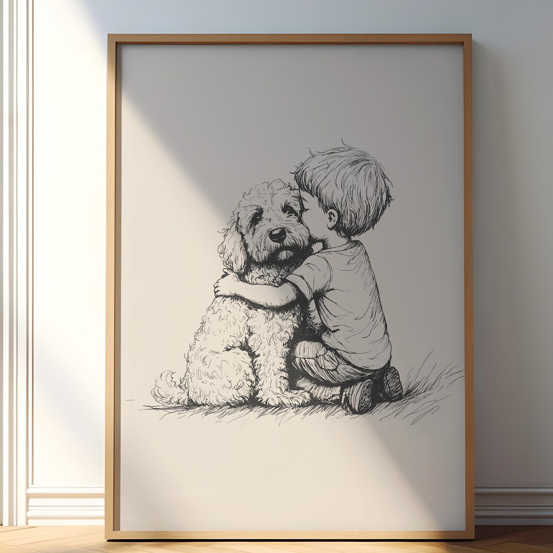 Boy And A Dog Print Dog Vintage Poster Nursery Wall Art Antique Vintage Painting Farmhouse Decor Country Wall Art Goldendoodle Drawing