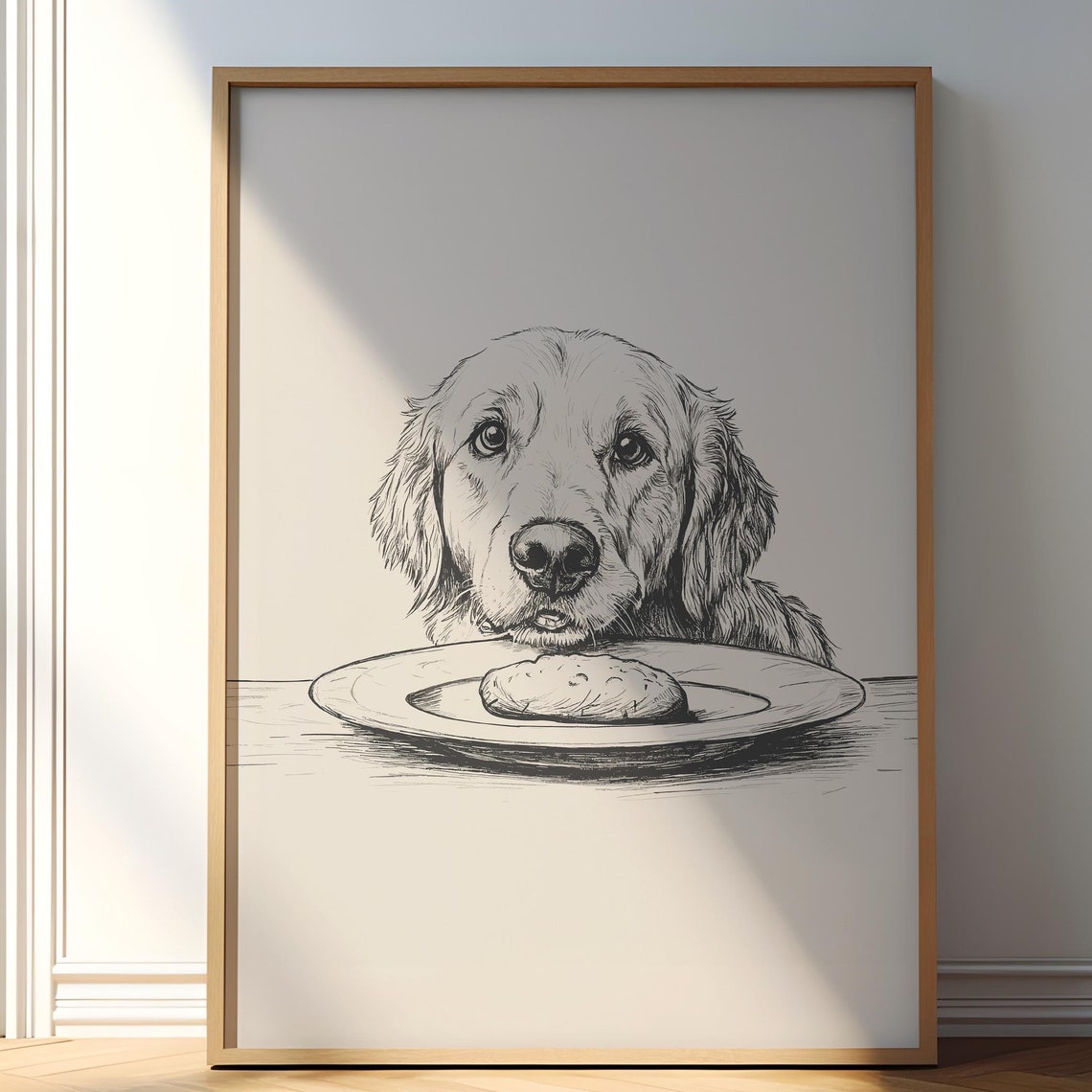 Funny Golden Retriever Poster Dog Vintage Sketch Dog Wall Decor Antique Vintage Painting Country Wall Art Dog Drawing Christmas Gift