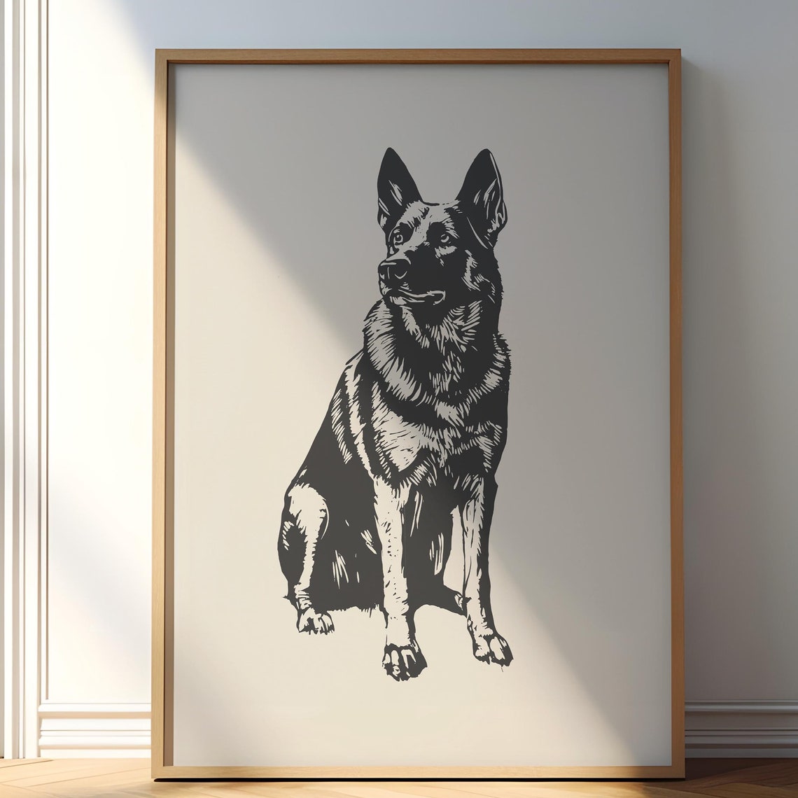 German Shepherd Drawing Dog Vintage Print Pet Wall Art Antique Retro Painting Country Wall Art Dog Sketch Farmhouse Pet Home Decor