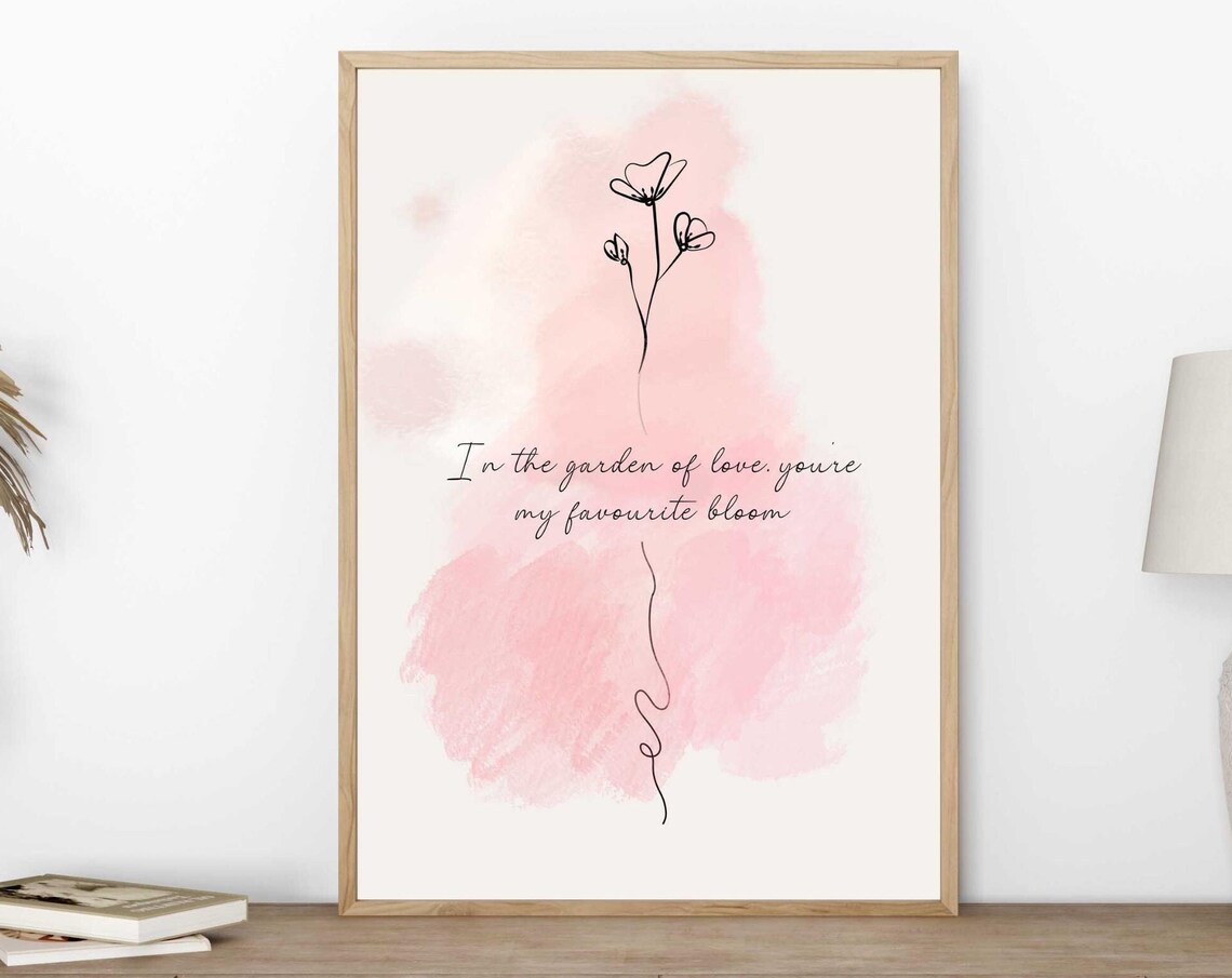 Romantic Quote Flower Line Drawing Art Print - Image 4