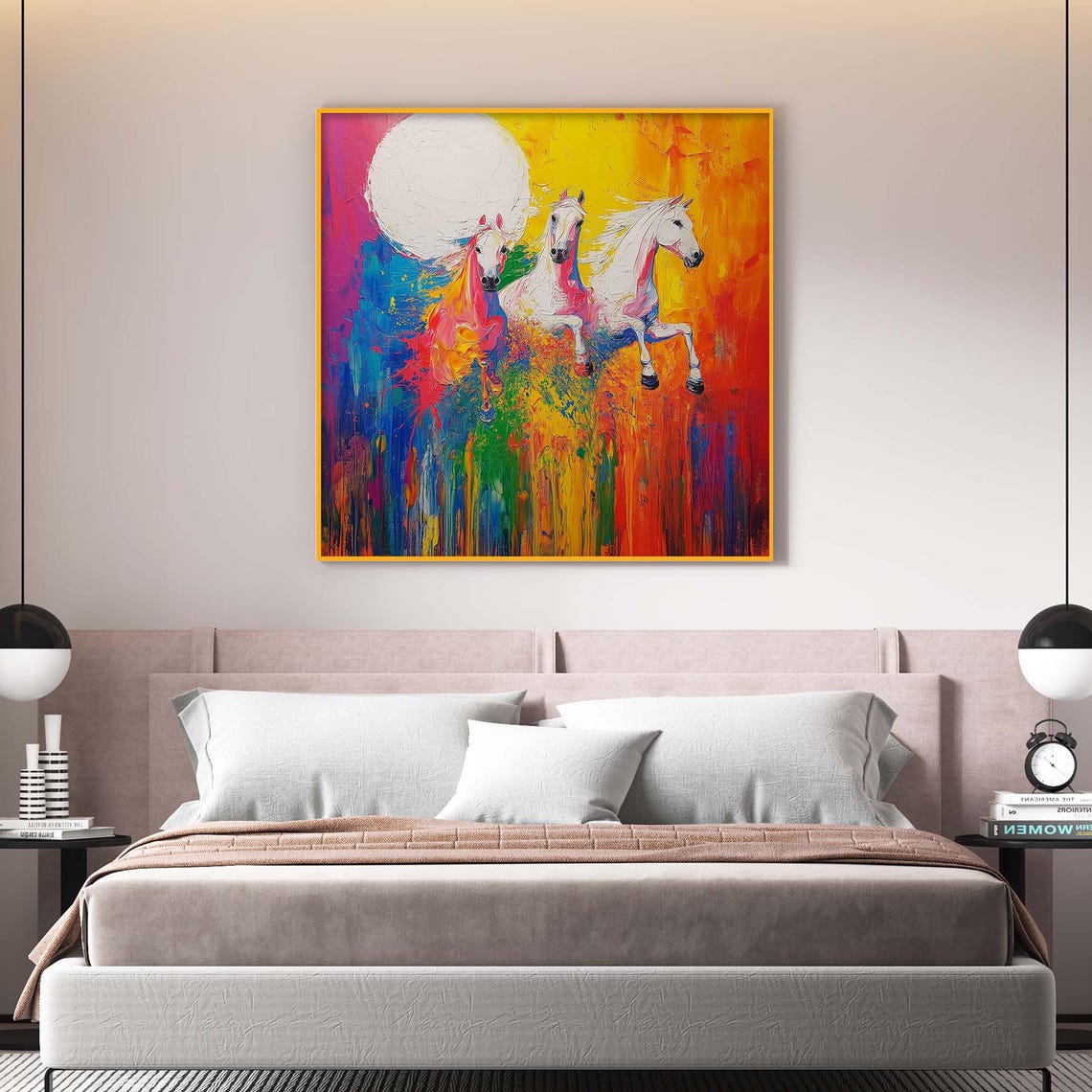 Three White Horses Galloping Rainbow Impasto Abstract Animal Poster - Image 4