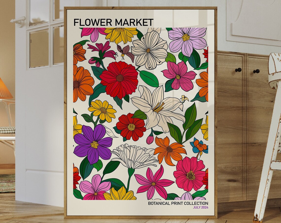 Flower Market Botanical Collection Colorful Wildflower Poster