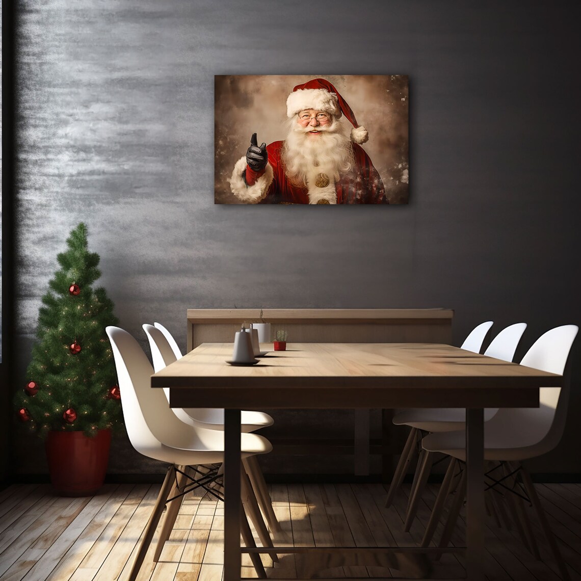 Vintage Santa Claus Pointing Christmas Portrait Photograph Poster - Image 3