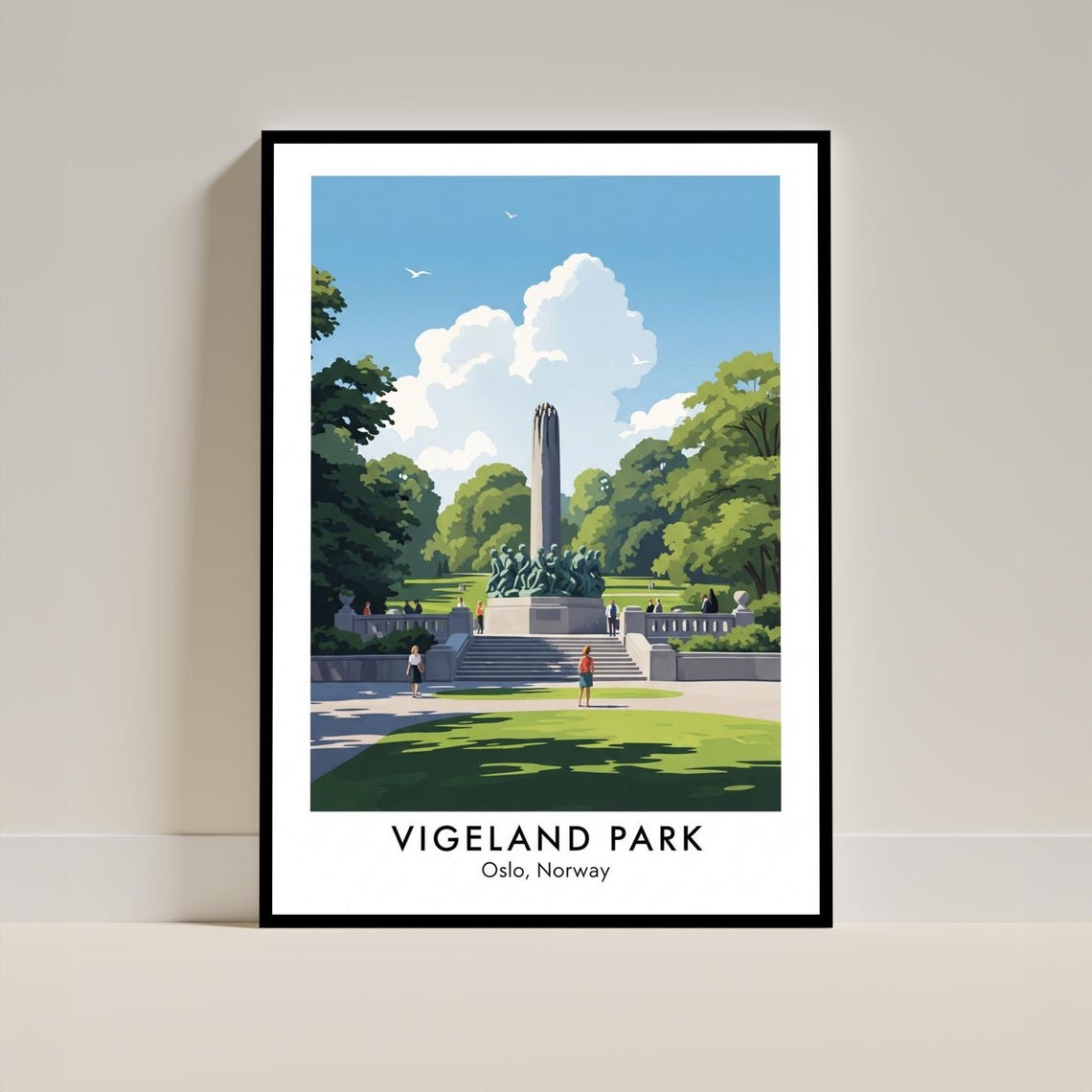 Vigeland Park Oslo Norway Monolith Sculpture Vintage Travel Poster