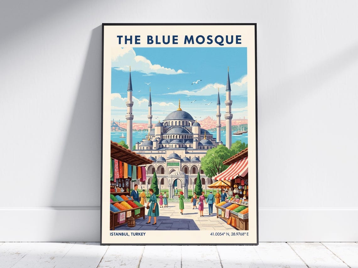 Blue Mosque Istanbul Turkey Vintage Islamic Architecture Travel Poster