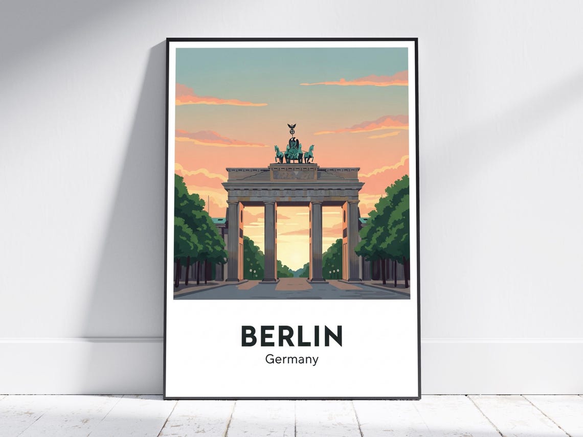 Berlin Brandenburg Gate Sunset Minimalist Germany Travel Poster