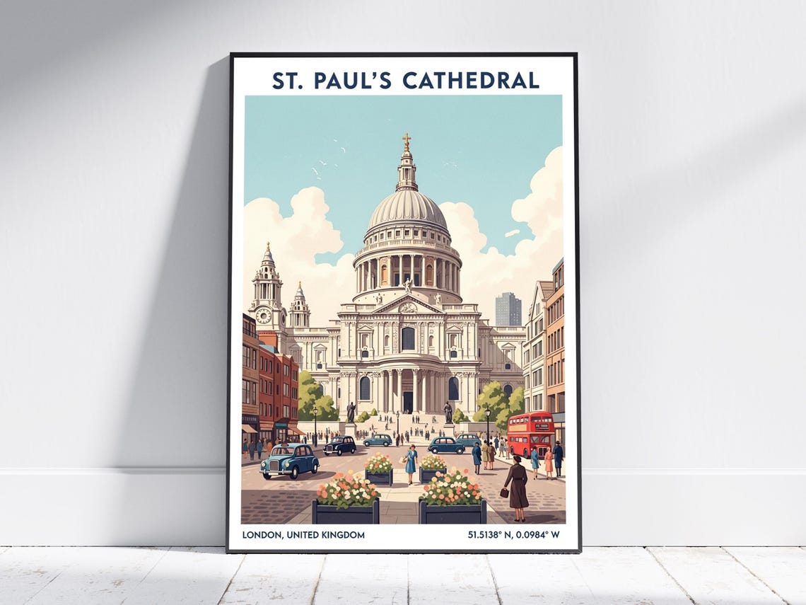 St. Paul's Cathedral London England Vintage Travel Poster Art