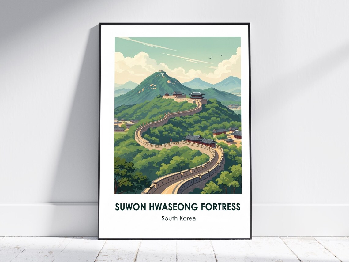 Suwon Hwaseong Fortress South Korea Mountain Wall Travel Poster