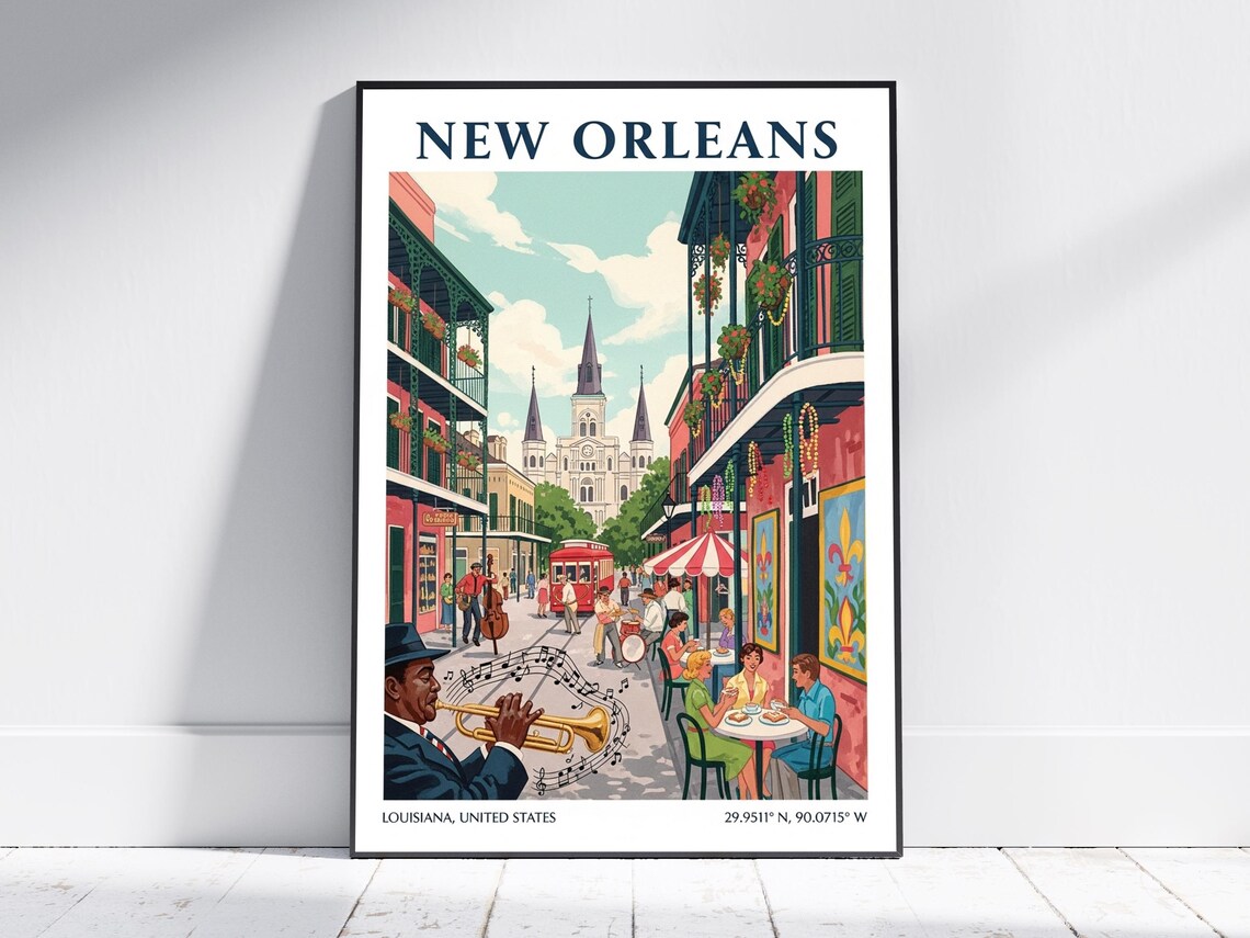 New Orleans Louisiana French Quarter Jazz Street Travel Poster
