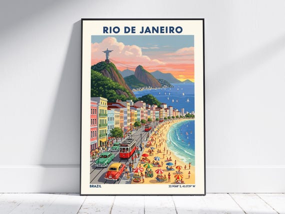 Rio De Janeiro Brazil Travel Poster Vintage Wall Art Print Retro Skyline Home Decor Gift For Living Room Or Office