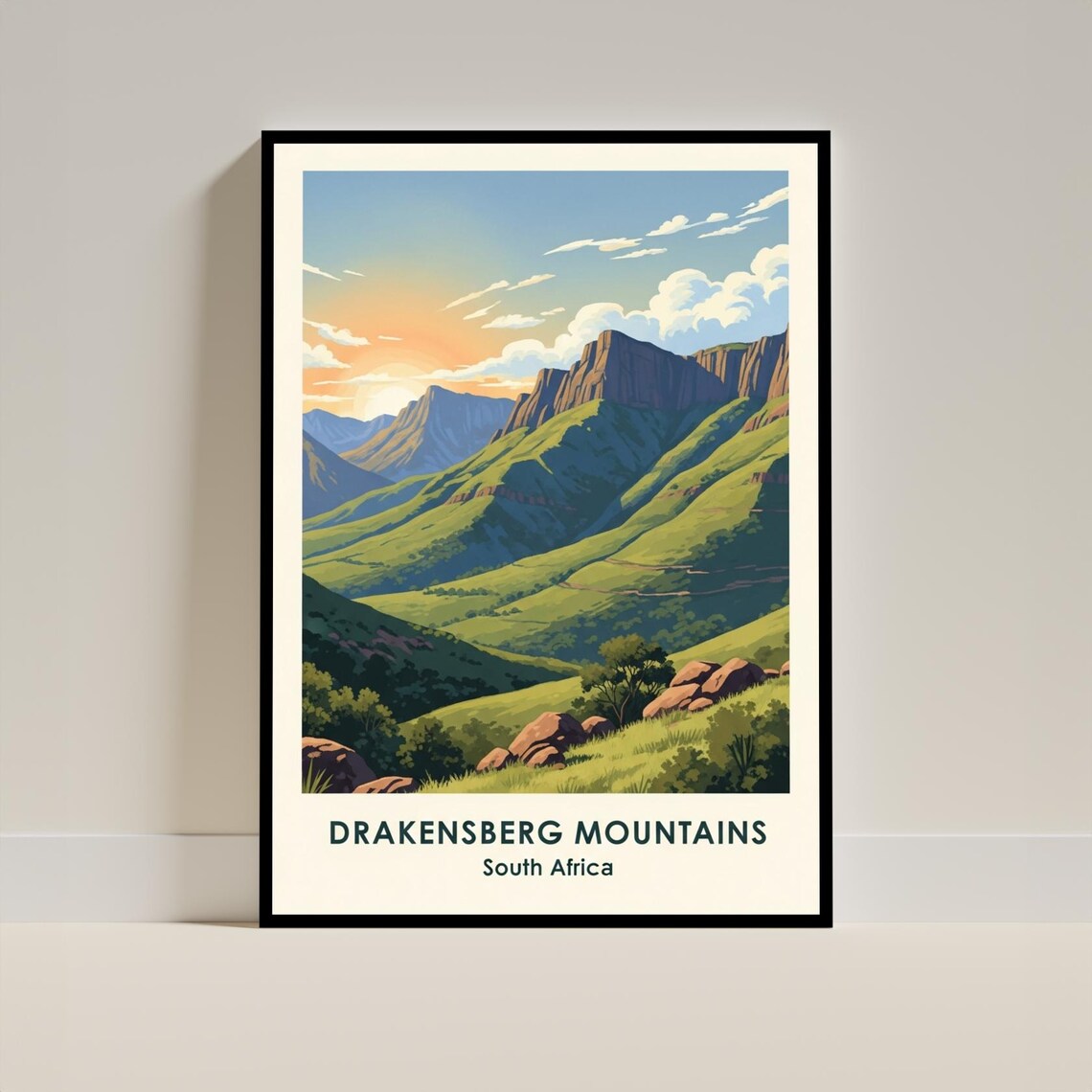 Drakensberg Mountains South Africa Green Valleys Vintage Travel Poster