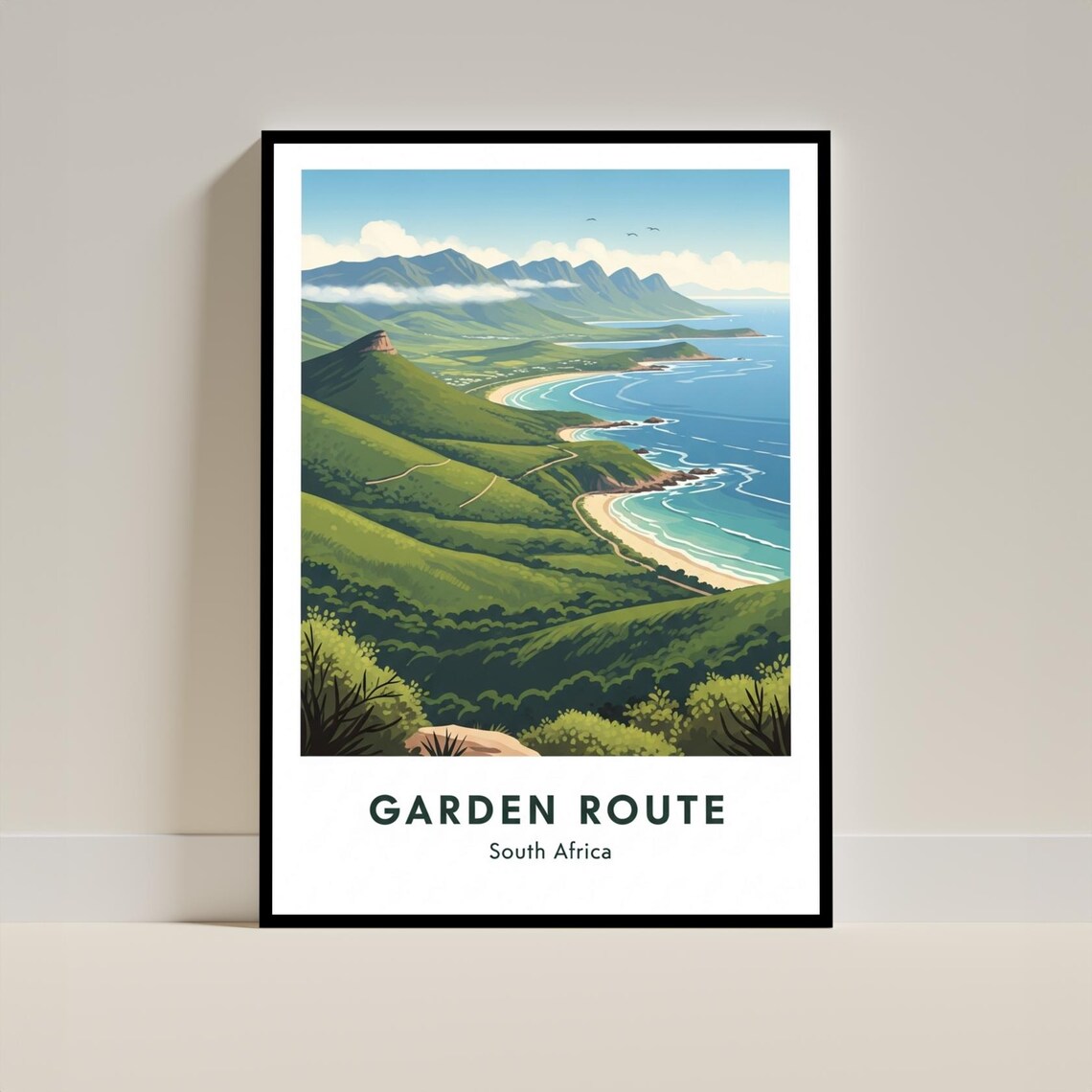 Garden Route South Africa Coastal Cliffs Vintage Travel Poster