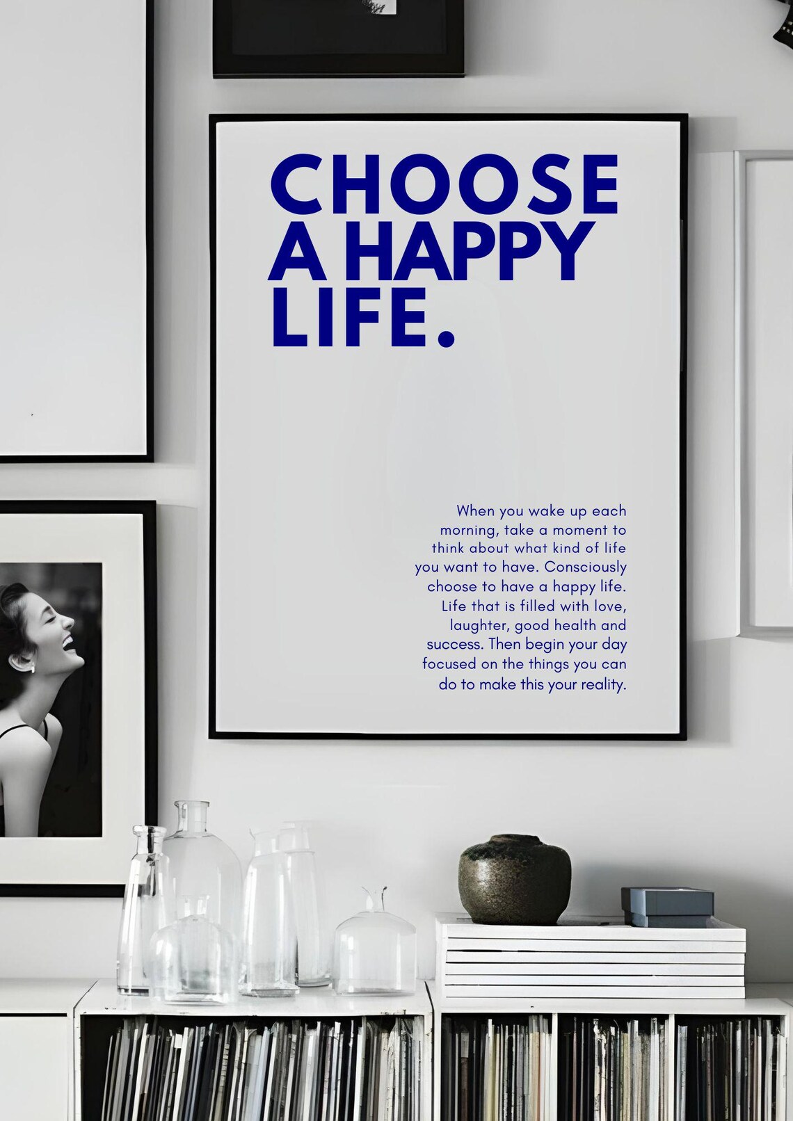 Choose A Happy Life Bold Blue Typography Motivational Quote Wall Poster - Image 4