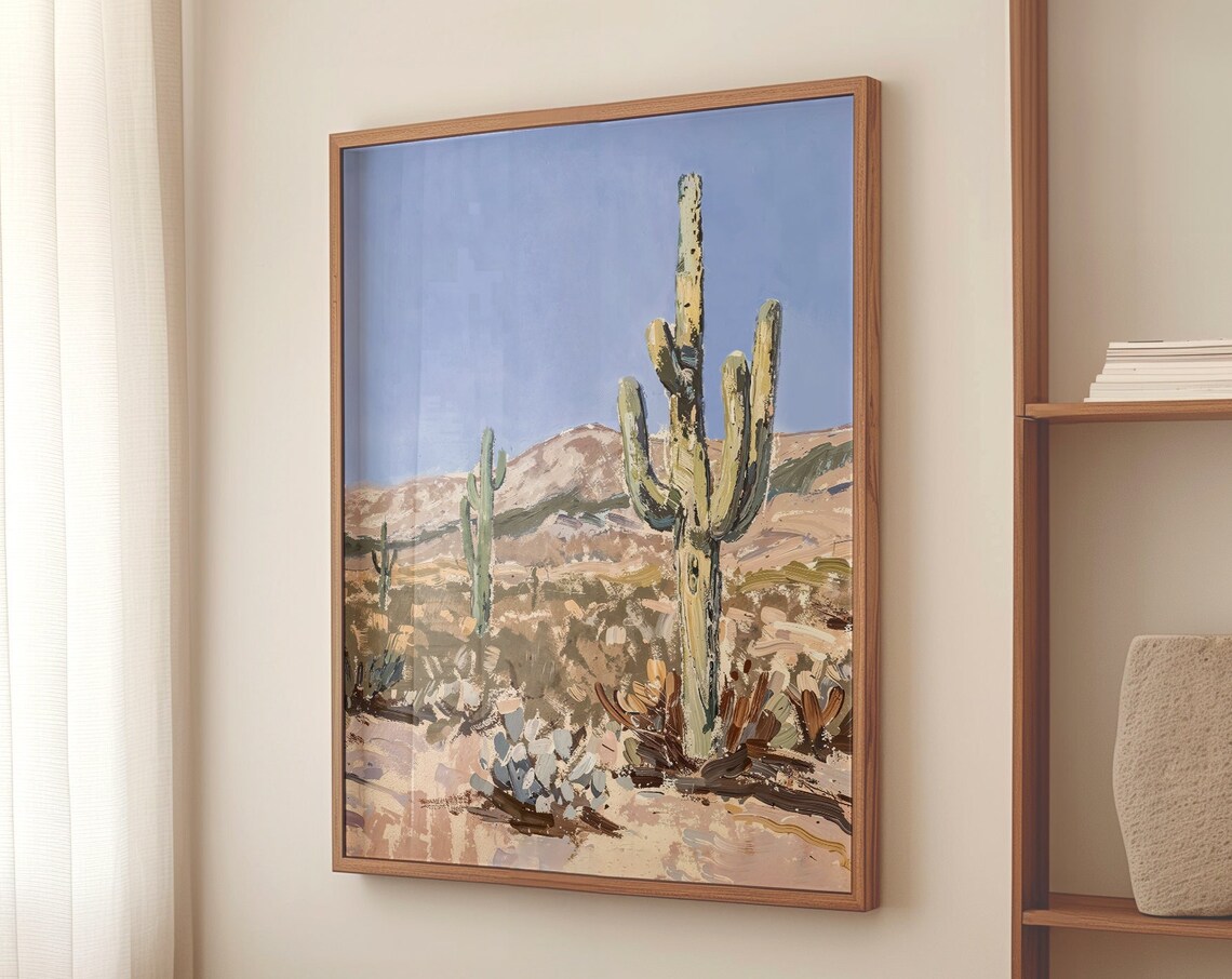 Saguaro Cactus Desert Landscape Painting Southwestern Sunset Wall Art - Image 4