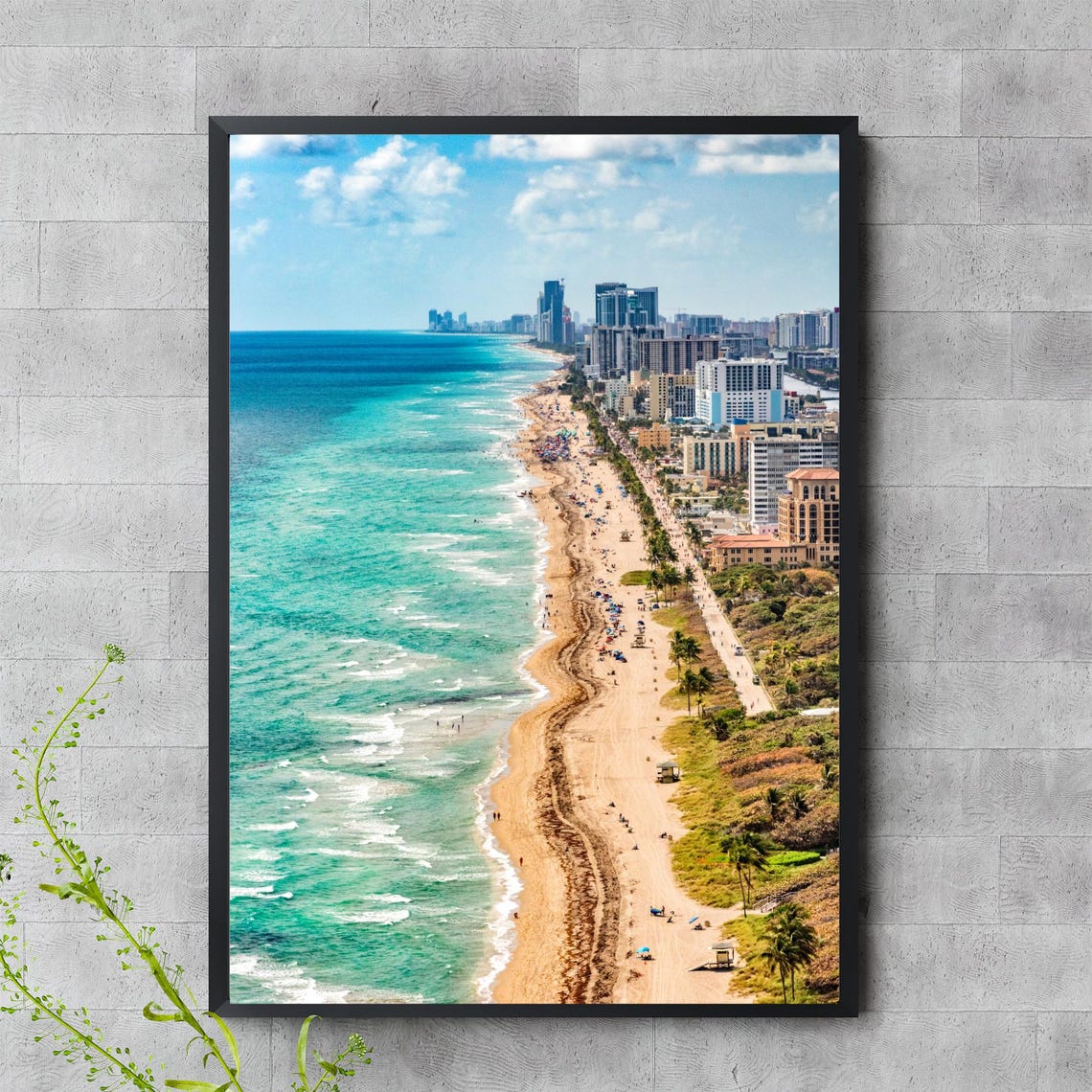 Sunny Miami Beach Aerial Turquoise Ocean Florida City Skyline Poster