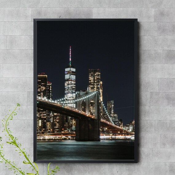 Brooklyn Bridge New York City Skyline Night Photography Wall Art