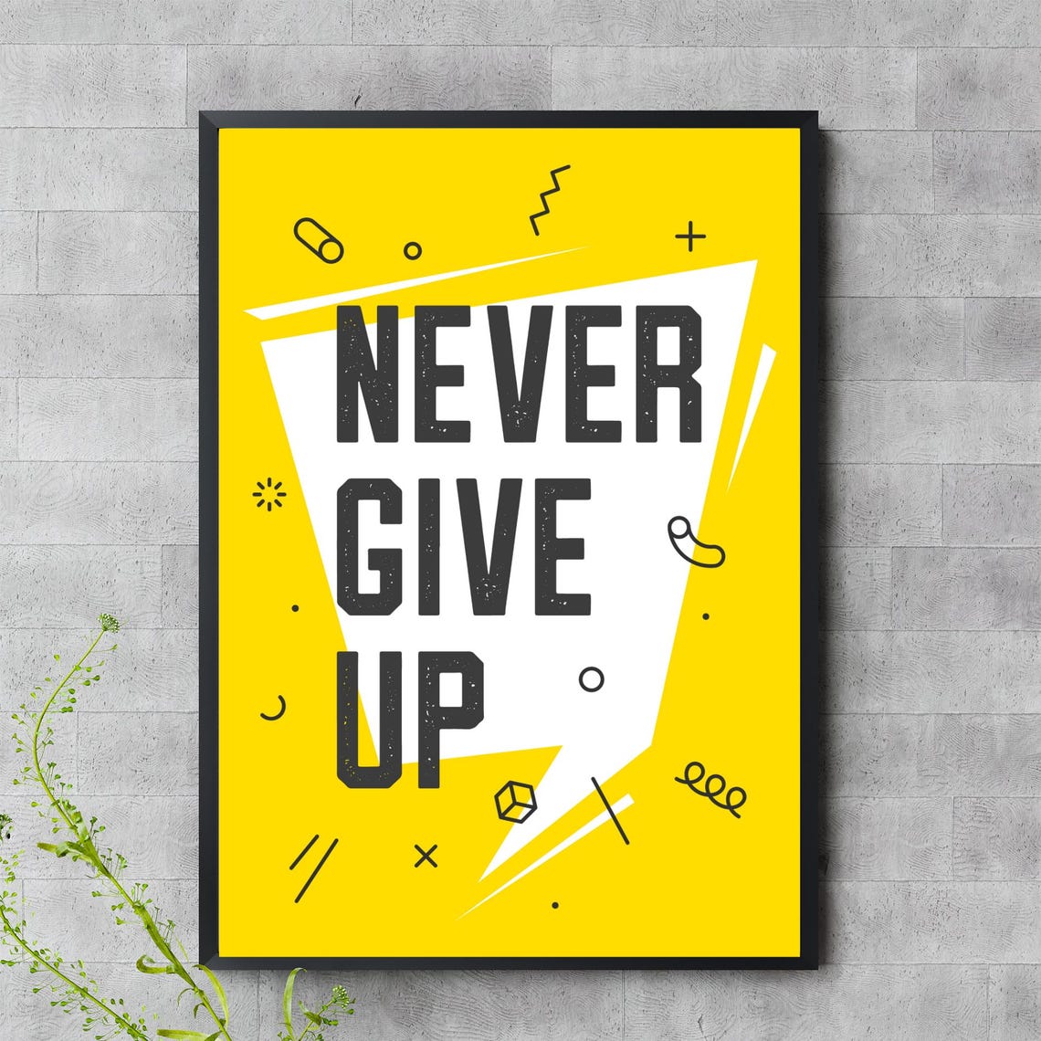 Never Give Up Bold Yellow Motivational Quote Graphic Office Wall Art