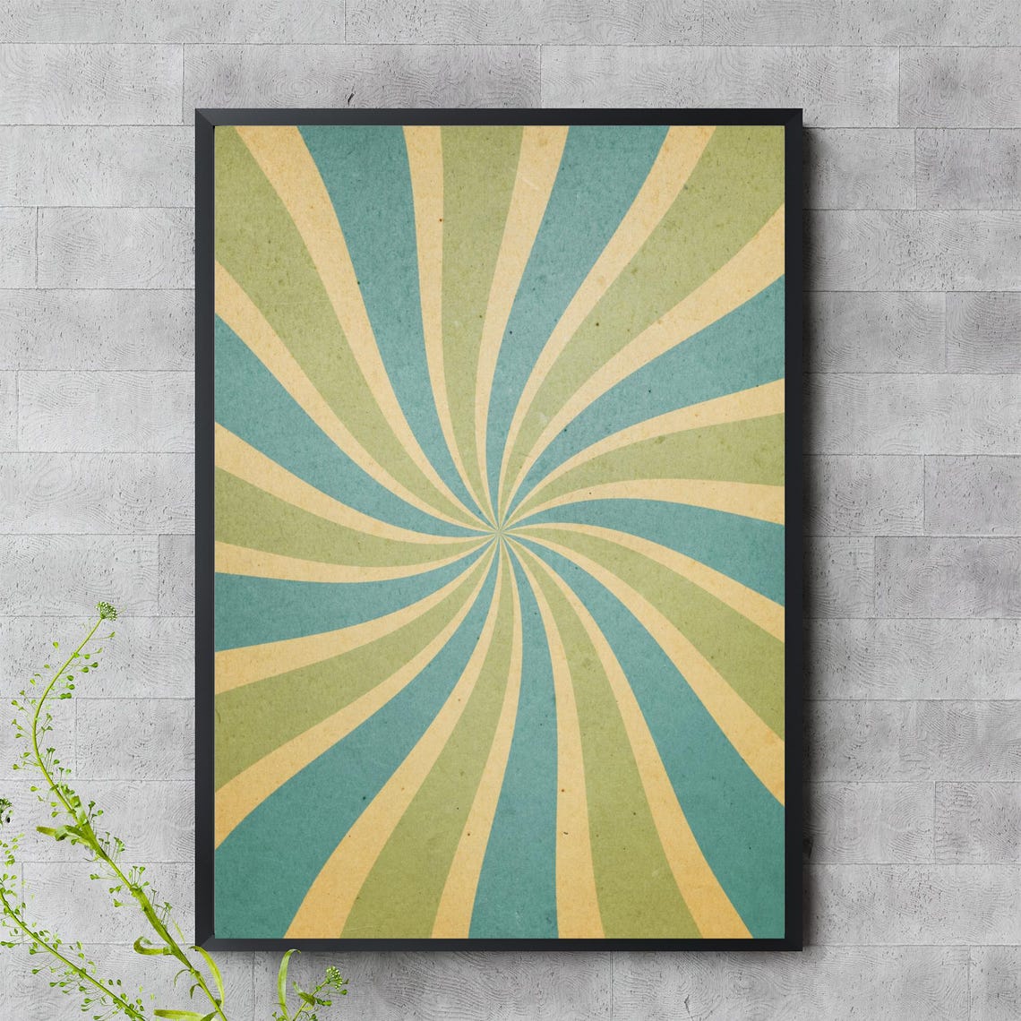 Retro Spiral Sunburst In Teal Cream And Green Psychedelic Poster