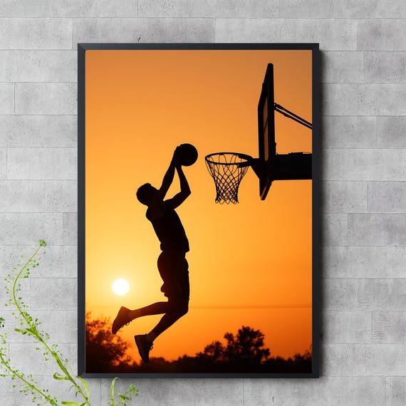 Basketball Dunk Silhouette Poster Sunset Sports Art