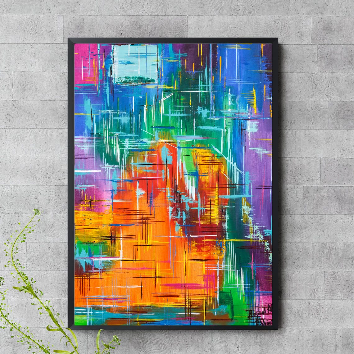 Colorful Abstract Wall Art Vibrant Geometric Brushstroke Poster