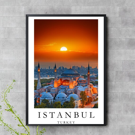 Hagia Sophia Istanbul Art Sunset Cityscape Print Turkey Travel Wall Historical Architecture Photo Home Decor