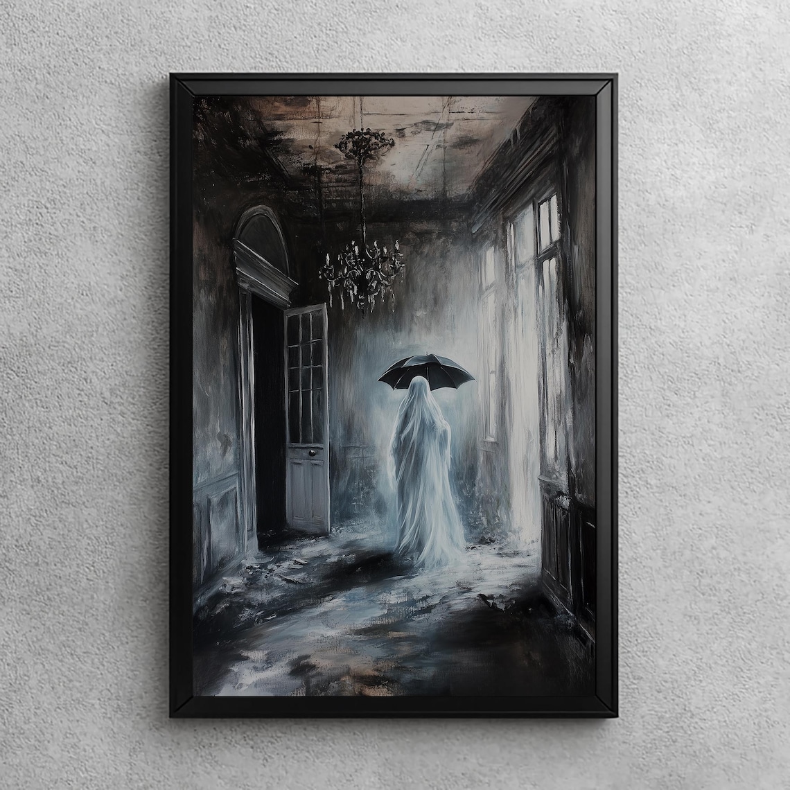Victorian With Umbrella Moody Gothic Art Print Dark Academia Decor Spooky Halloween Home