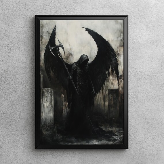 Fallen Angel Of Darkness Gothic Oil Painting Dark Academia Decor Halloween Home Art Print Wall