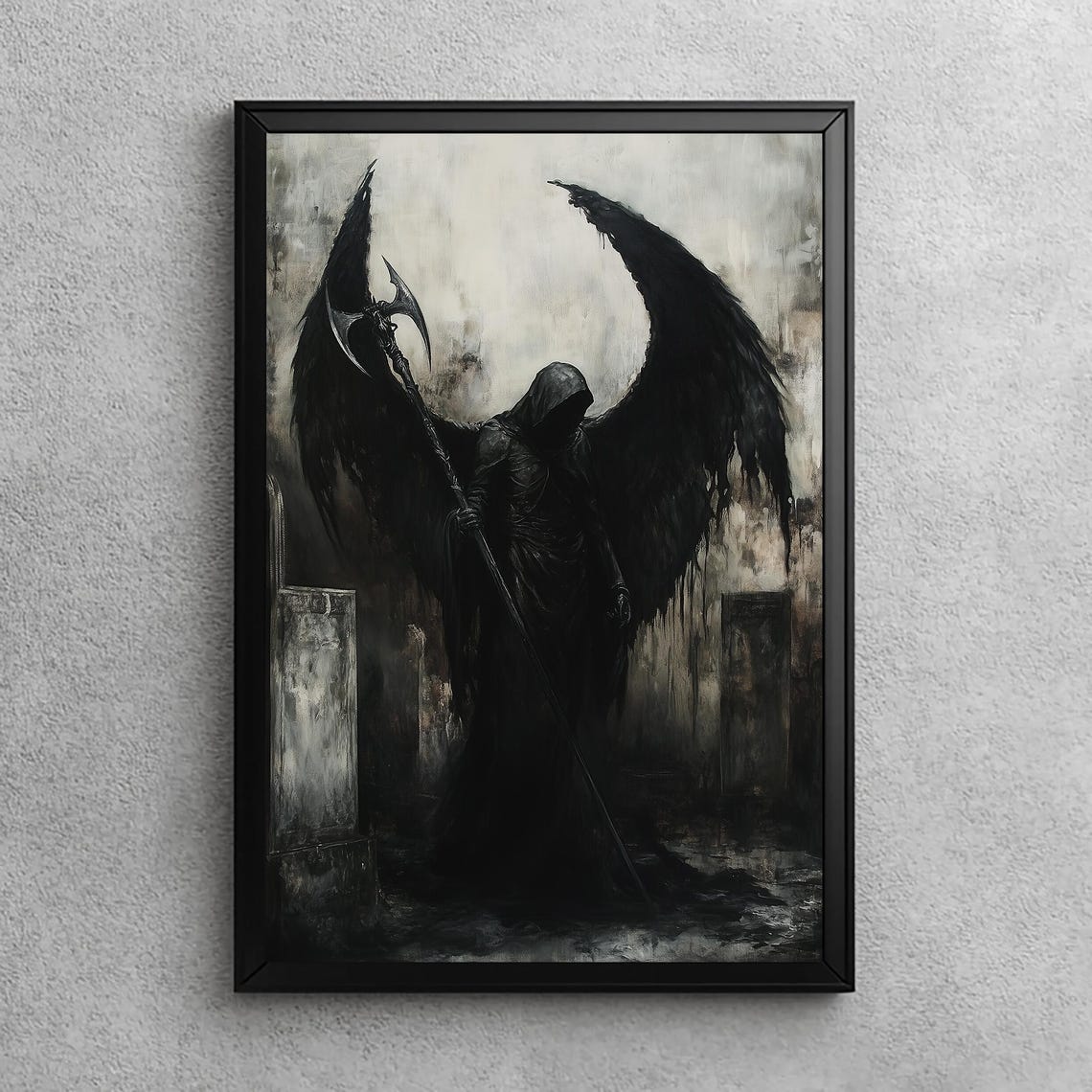 Fallen Angel Darkness Hooded Winged Grim Reaper Gothic Wall Art