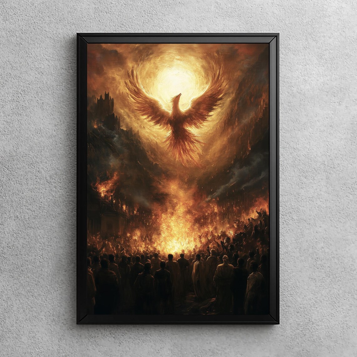 Phoenix Rebirth Amidst Flames Halloween Wall Art Masculine Fire Artwork