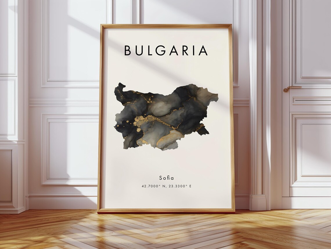 Bulgaria Map Poster Black And Gold Europe Geography Gift Wallpaper