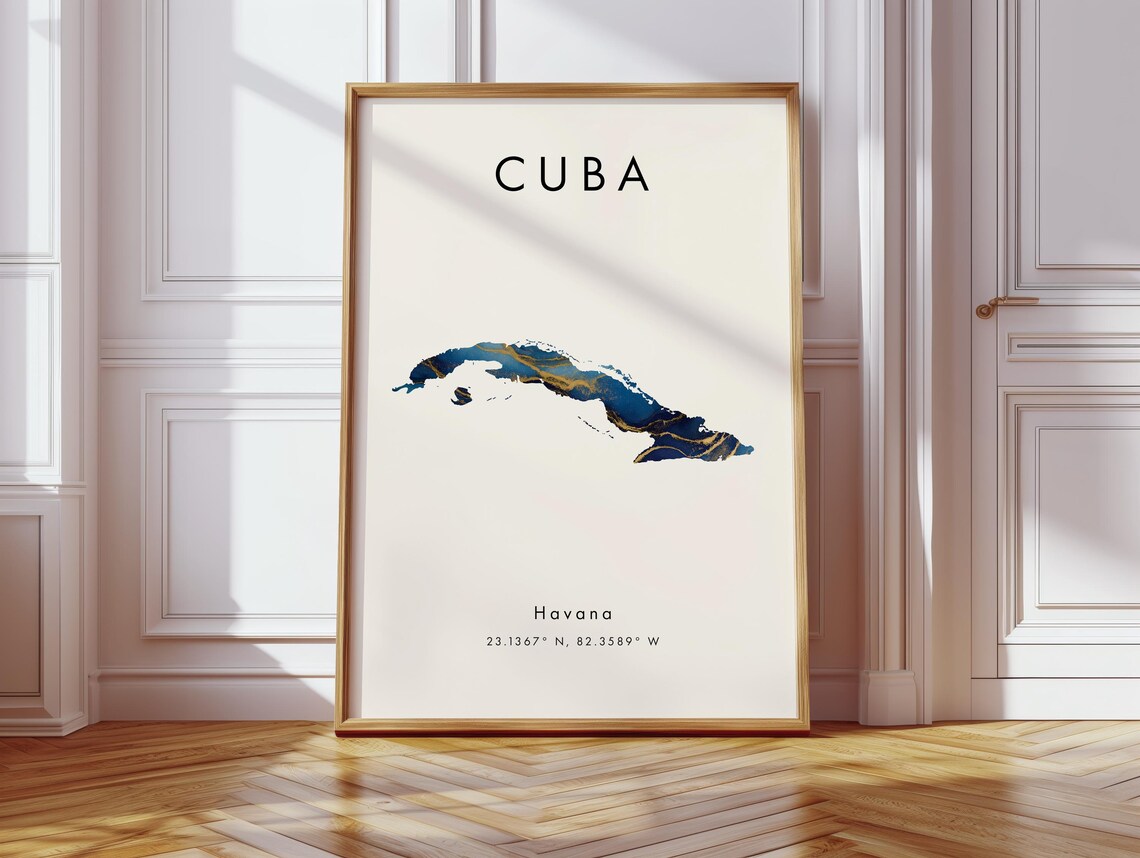 Map Poster Blue And Gold North America Wall Art Print Home Decor Geography Gift Wallpaper
