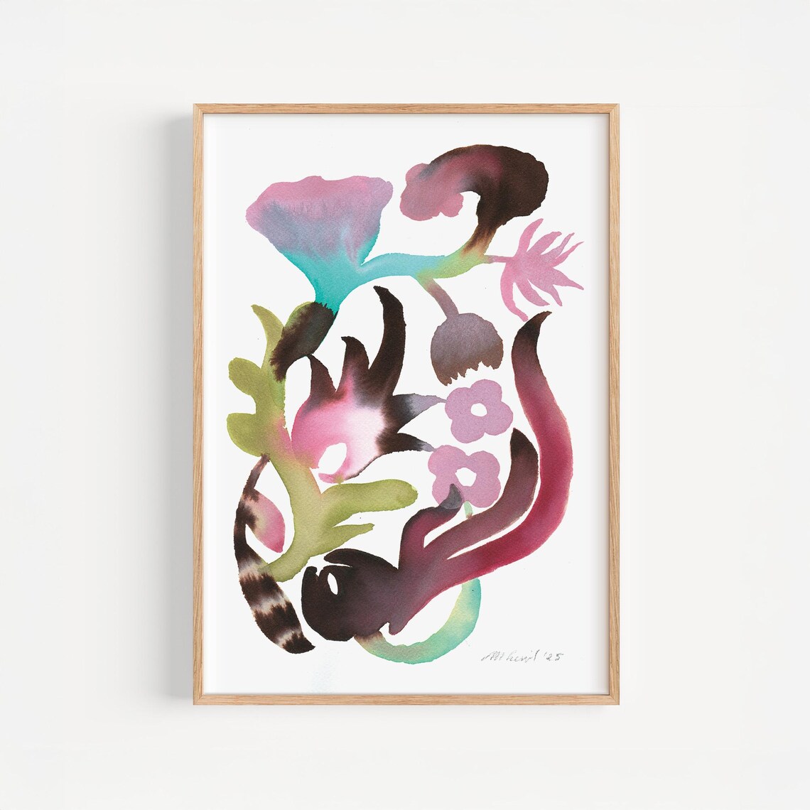 Purple Pink Teal Botanical Watercolor Floral Abstract Poster