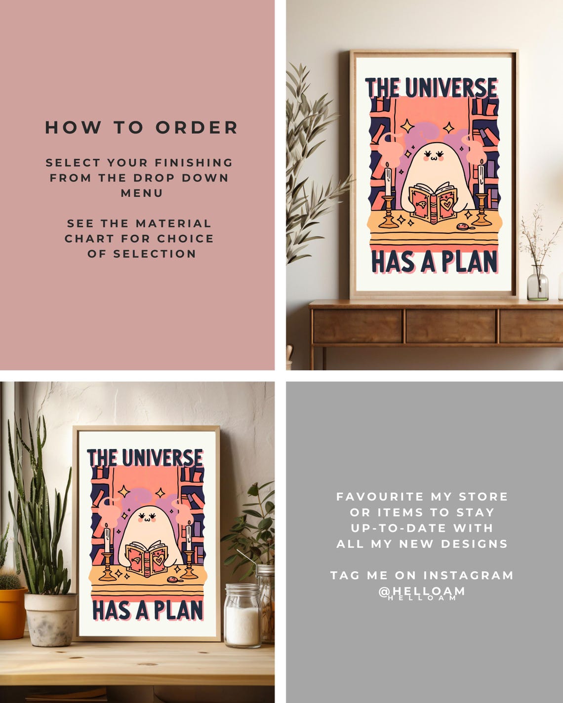 The Universe Has A Plan Cute Ghost Reading Spell Book Quote Art Poster - Image 3