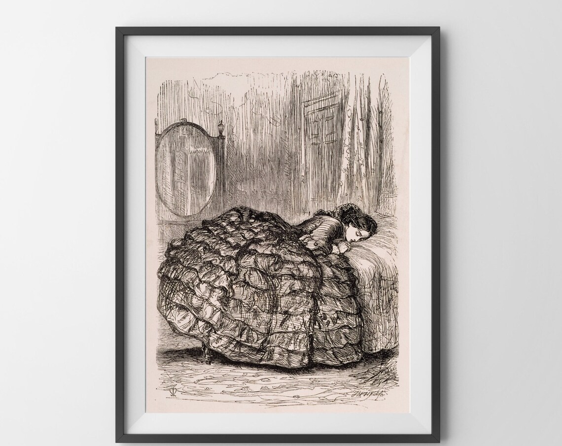 Victorian Woman Sleeping Vintage Engraving 19th Century Art Poster